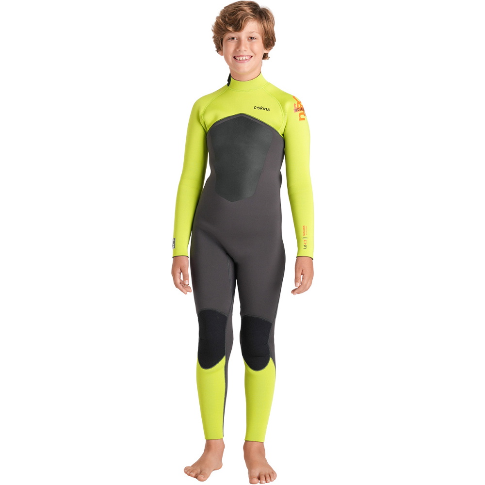 2026 C-Skins Junior Nuwave Legend 4/3mm Back Zip Wetsuit C-NLE43JBZ - Meteor / Lime / Orange